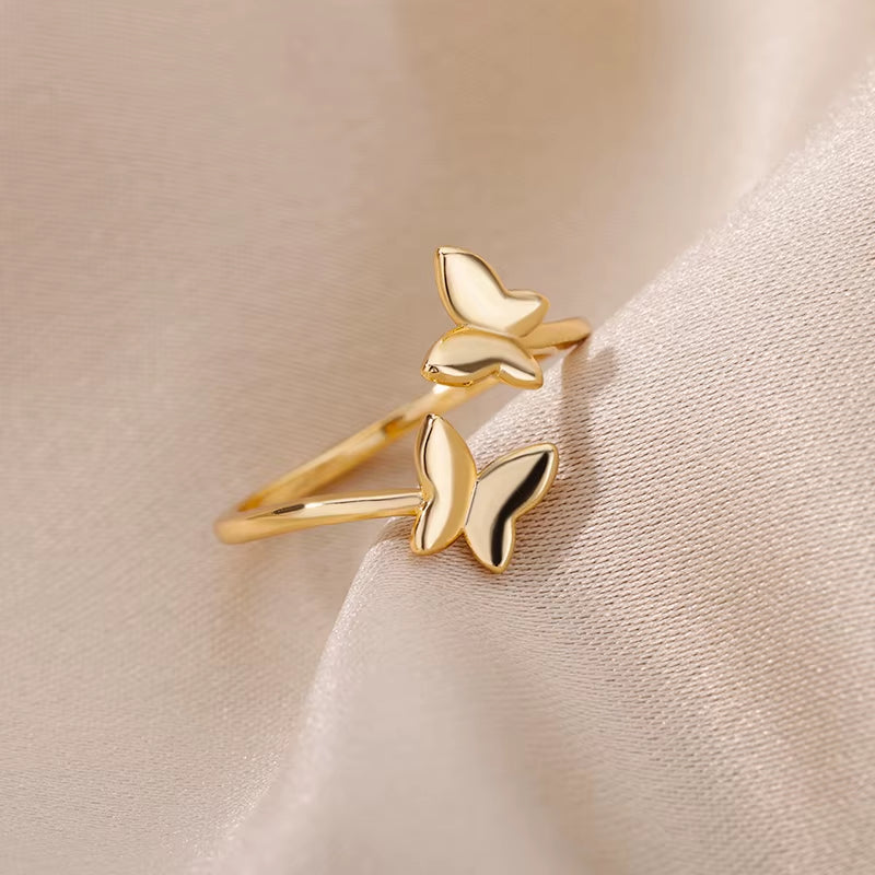 Stainless Steel Butterfly Rings for Women Opening Gold Color Ring 2024 Trend Wedding Aesthetic Jewelry Freeshipping Item Anillos