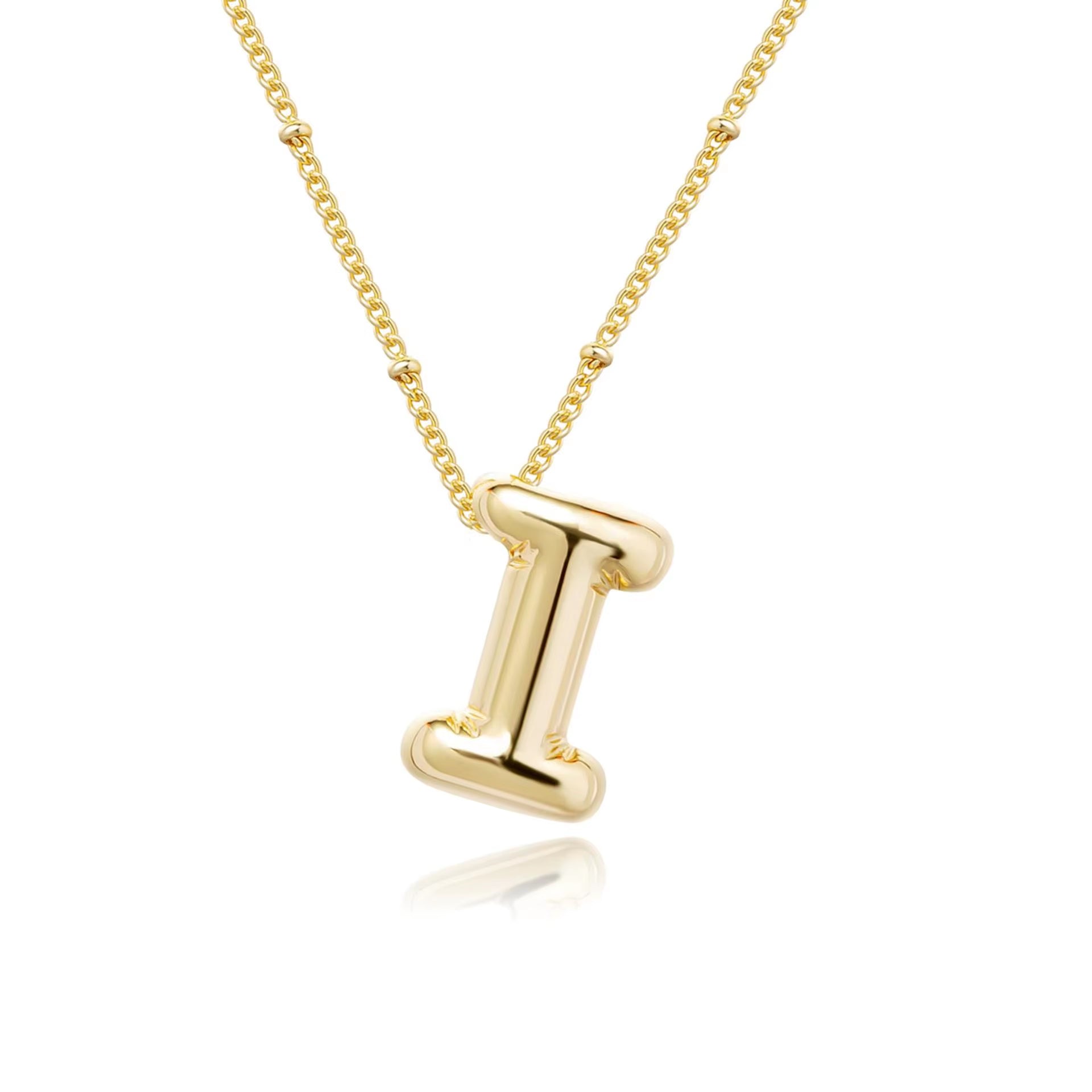 Vintage Stainless Steel Balloon Bubble Chunky Letter Necklace for Women 18K Gold Plated Initial Necklaces Collar Jewelry Gift