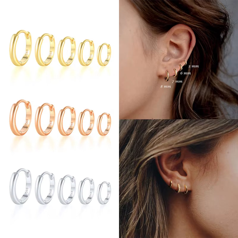 Vintage Glossy Geometry round Circle 925 Sterling Silver Earrings for Women Kolczyki Damskie Hoop Earring Pendientes Mujer