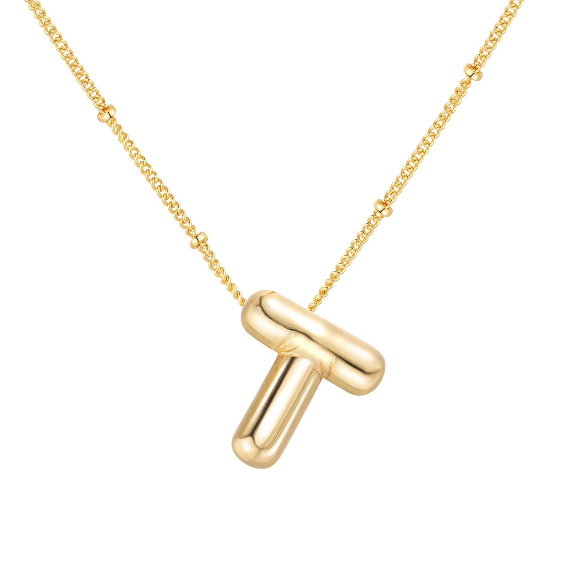 Vintage Stainless Steel Balloon Bubble Chunky Letter Necklace for Women 18K Gold Plated Initial Necklaces Collar Jewelry Gift